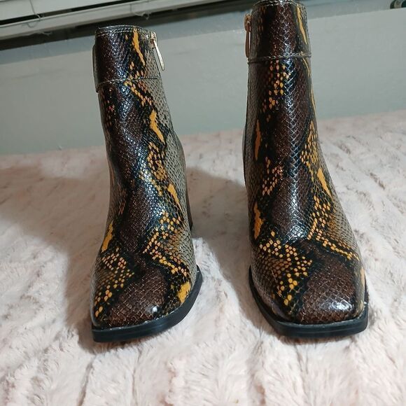 Franco Sarto Brown and Yellow Ankle Booties with Block Heel - Picture 2 of 11